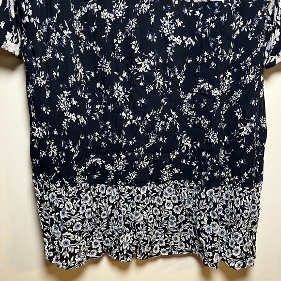 J Jill Floral Midi Dress Blue White Size XL Peasant Cottage Boho Feminine Casual - Picture 8 of 10
